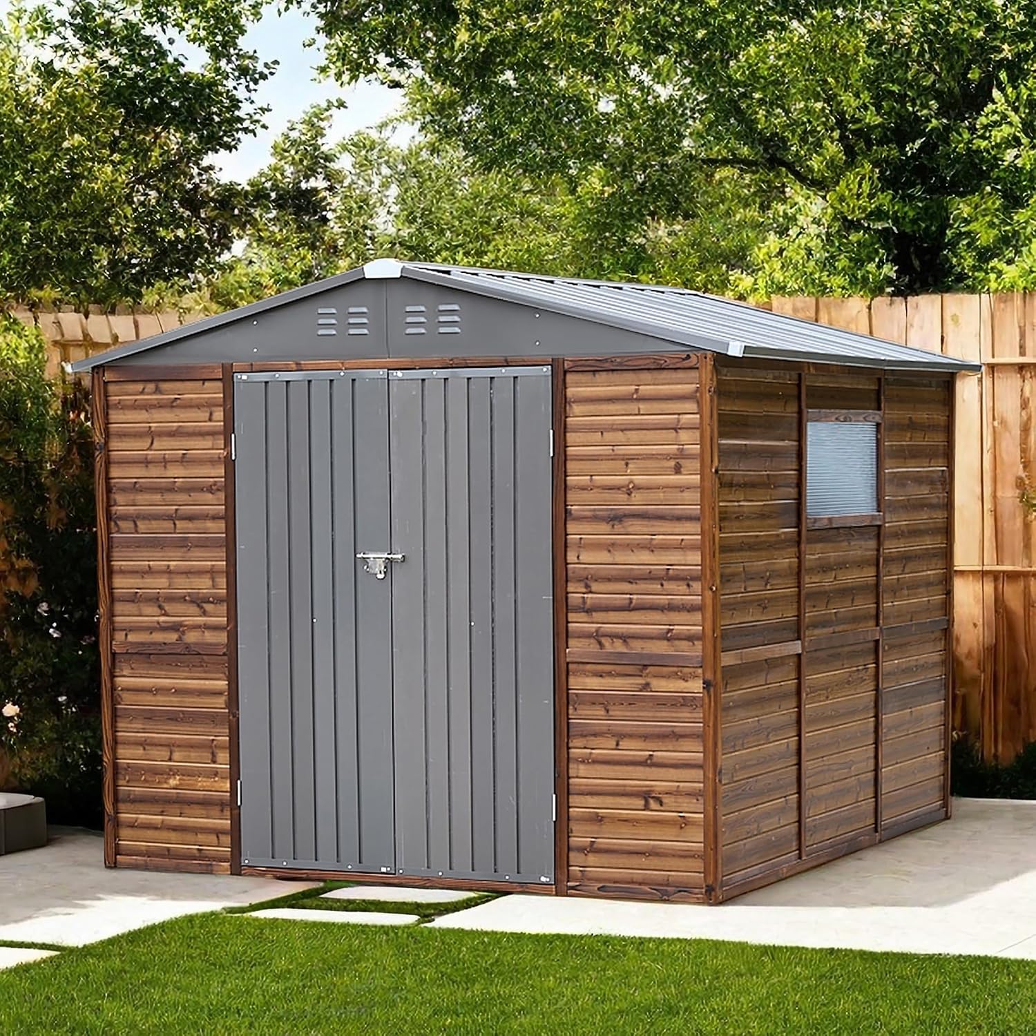 8x8 FT Dış Mekan Ahşap ve Meta - Gardening Tools Storage incelemesi ve fiyatı